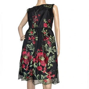 Marisa Elegant Evening Dress With Embroidered Mesh Overlay Floral Size 9 Zip EUC